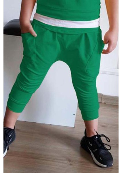 Erkek Çocuk Kapüşonlu Şerit Detaylı Kat Şerit Detaylı Sweatshirt Lastikli Yeşil Eşofman fırsatları