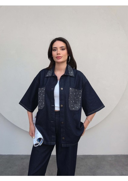 Taş Cep Detaylı Denim Takım fırsatları
