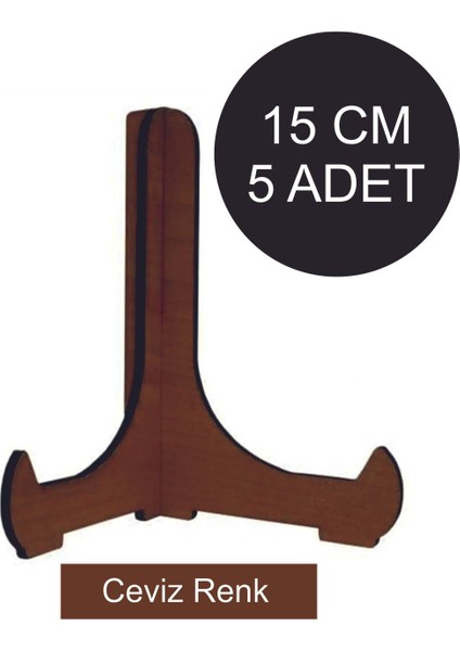 5 Adet Ceviz Ahşap Çerçeve Tabak Teşhir Ayağı Standı Sergi Ayak