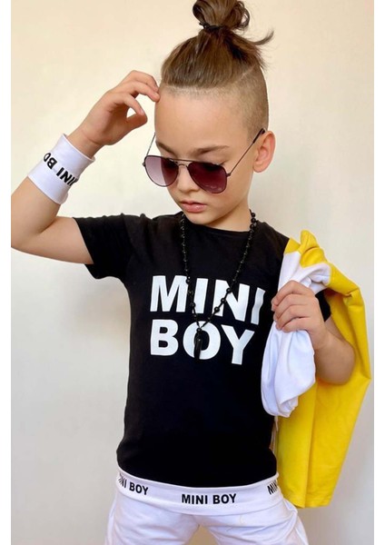 Erkek Çocuk Mini Boy Yazı Ve Şerit Detaylı T-Shirt Kolsuz Sarı Yelek Eşofman Takım fırsatları