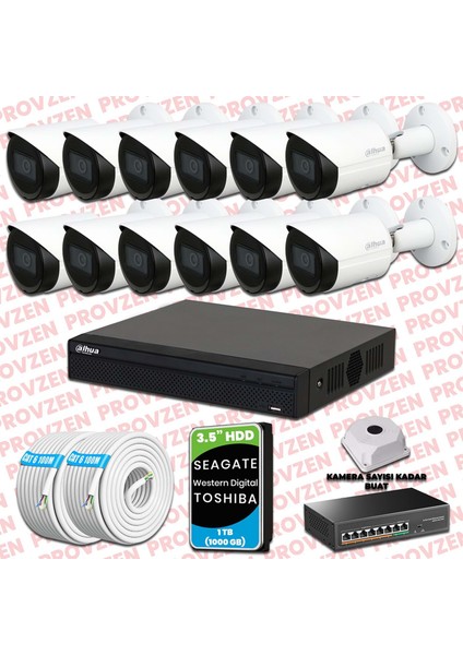 Dahua 12 Kameralı Ip Kamera Seti 1080P Gece Görüşlü