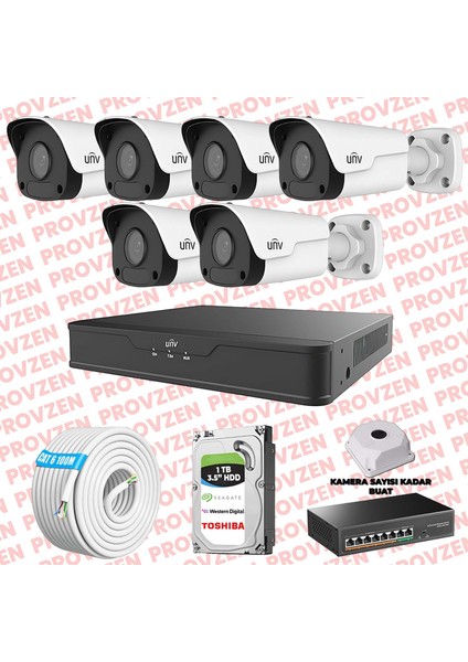 Unv Ip Güvenlik Kamerası Seti 6 Kamera Fullhd Ip Set
