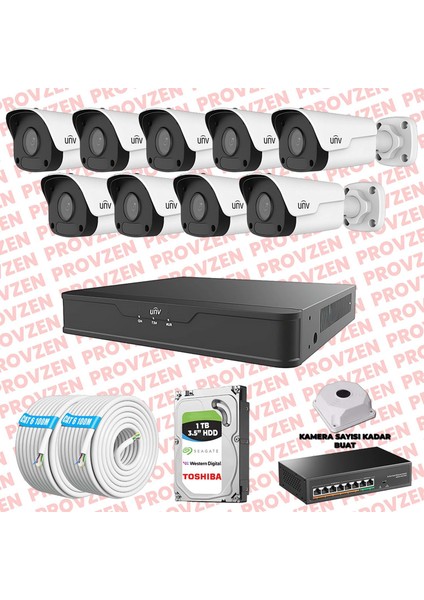 Unv Ip Güvenlik Kamerası Seti 9 Kamera Fullhd Ip Set