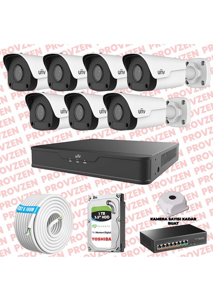 Unv Ip Güvenlik Kamerası Seti 7 Kamera Fullhd Ip Set