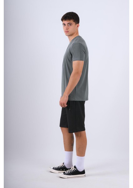 V Yaka Modal Flamlı T-Shirt Haki indirimleri