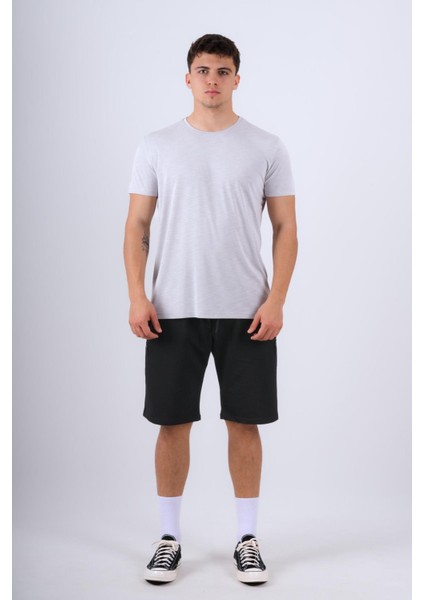 Bisiklet Yaka Modal Flamlı Düz T-Shirt Gri modelleri