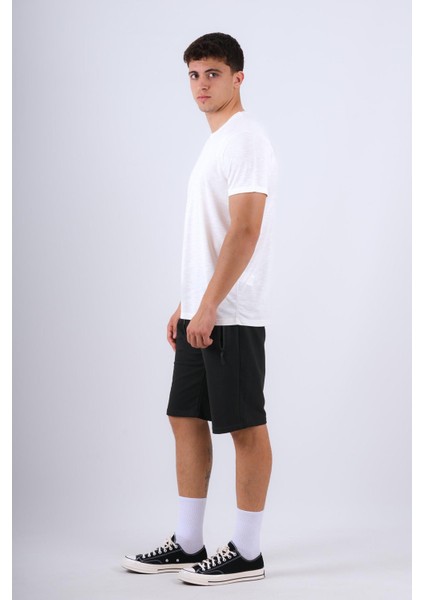 Bisiklet Yaka Modal Flamlı Düz T-Shirt Beyaz