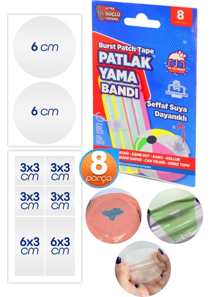 8li Patlak Yama Tamir Bandı Şişme Yüzme Simidi Kolluk Bot Top Pilates Simit Çadır Yağmurluk Yaması