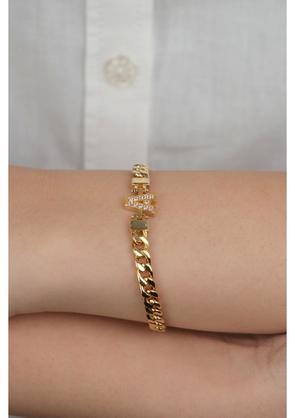 14 Ayar Altın A Harfli Gurmet Zincir Bileklik 569