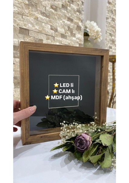 25 x 25 x 3 Atlantik Çam Cam Lı Paspartu Lu Derinlikli Anı Hatıra Çerçevesi Gül Kutusu