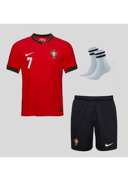 Portekiz Ronaldo Cr7 Yeni Sezon Çocuk Milli Takım Futbol Forması3'lü Set Çorap Hediyeli