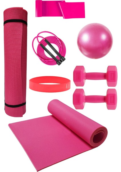 Pilates Minderi 20 Cm Pilates Topu Loop Band Direnç Lastiği Atlama Ipi Dambıl Seti Pilates Seti