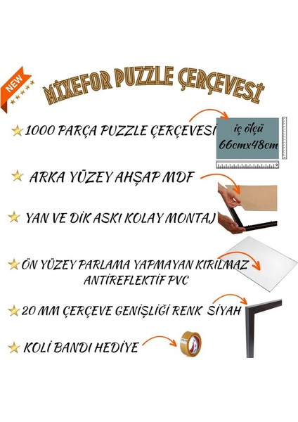 Puzzle Çerçevesi 1000 Parça Renk Siyah Ölçü 66 cm x 48 cm Ön Yüzey Kırılmaz Antireflektif fiyatları