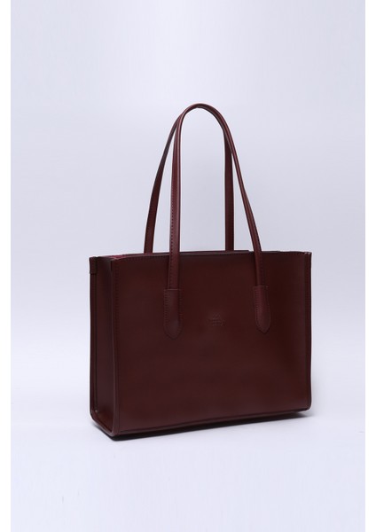 Kahve Rengi Shk173 Deri, Tek Bölmeli, Fermuarlı, Makyaj Çantalı El, Kol Ve Omuz Çantası U:24 E:34 G:13 Cm