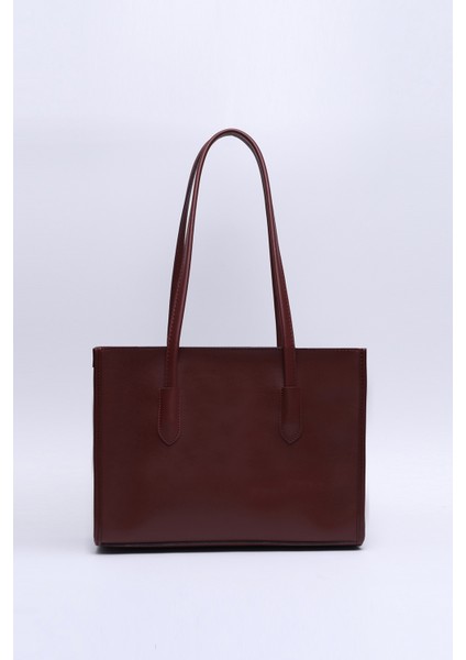 Kahve Rengi Shk173 Deri, Tek Bölmeli, Fermuarlı, Makyaj Çantalı El, Kol Ve Omuz Çantası U:24 E:34 G:13 Cm
