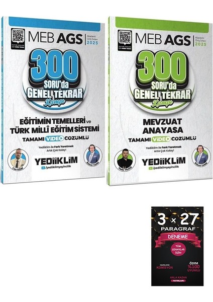 Yediiklim 2025 Meb-Ags Eğitimin Temelleri ve Türk Milli Eğitim Sistemi + Mevzuat Anayasa 600 Soruda Genel Tekrar Kampı 2 Li Set