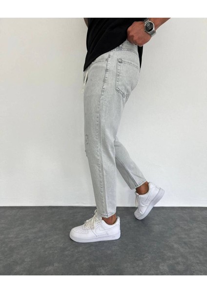 Erkek Boyfrend Lazer Kesim Eskitme Jeans Pantalon