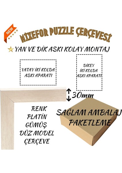 2000 Parça Puzzle Çerçevesi 2.ölçü 96 cm x 66 cm Renk Gümüş