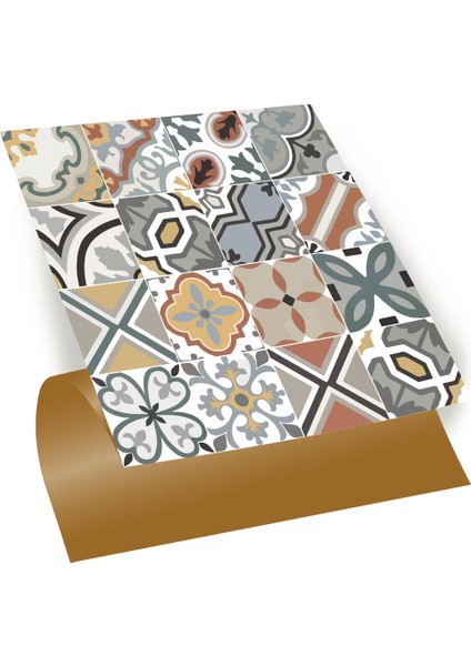 Kendinden Yapışkanlı Renkli Geometrik Desenli Pvc Karo 30X30 cm (33 Adet) 3m2