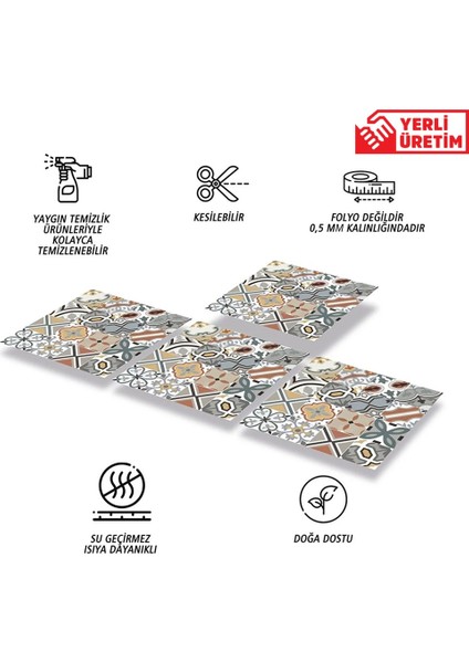 Kendinden Yapışkanlı Renkli Geometrik Desenli Pvc Karo 30X30 cm (33 Adet) 3m2