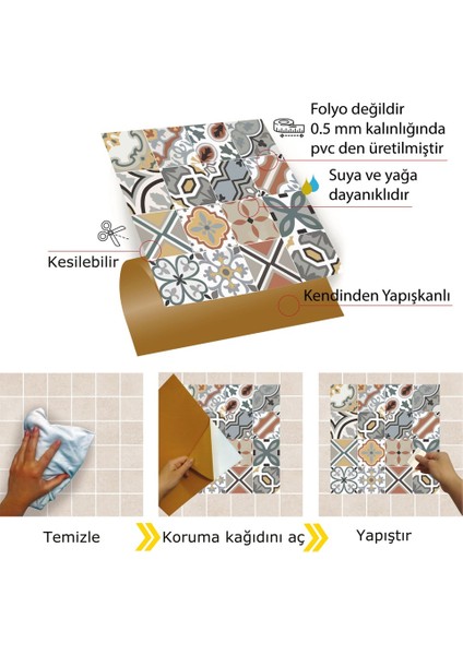 Kendinden Yapışkanlı Renkli Geometrik Desenli Pvc Karo 30X30 cm (33 Adet) 3m2