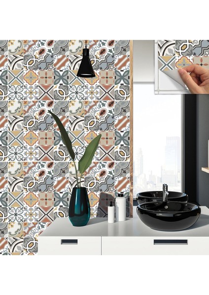 Kendinden Yapışkanlı Renkli Geometrik Desenli Pvc Karo 30X30 cm (33 Adet) 3m2