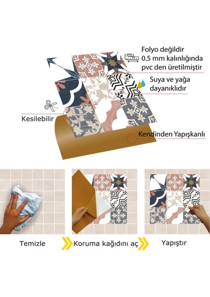 Kendinden Yapışkanlı Küba Desenli Pvc Karo 30X30 cm (33 Adet) 3m2 modelleri