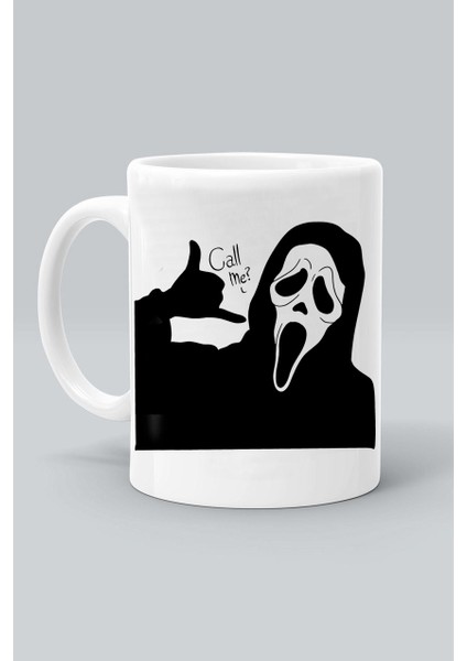 Scream Çığlık Maske Karakter Call Me! Ara Beni! Tasarım Baskılı Beyaz Kupa Bardak