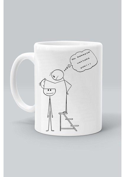 Du Bakayım Vallahi Yok Beyin! Tasarım Baskılı Beyaz Klasik Kupa Bardak