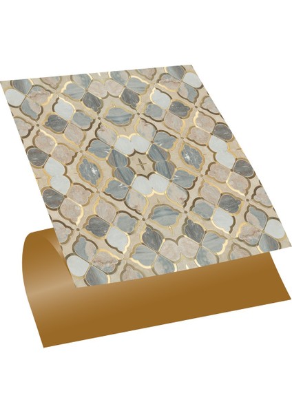 Kendinden Yapışkanlı Gold Çiçek Desenli Pvc Karo 30X30 cm (33 Adet) 3m2