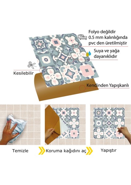 Kendinden Yapışkanlı Yeşil-Pembe Pvc Karo 30X30 cm (33 Adet) 3m2
