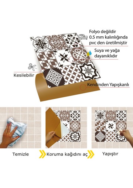 Kendinden Yapışkanlı Karma Kahveli Siyah Desenli Pvc Karo 30X30 cm (33 Adet) 3m2 modelleri