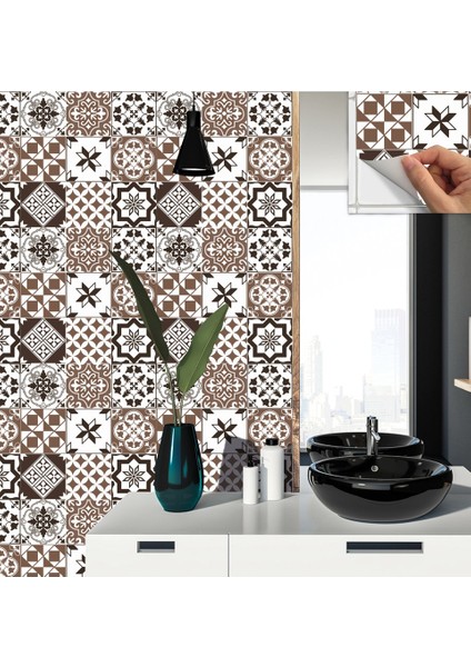 Kendinden Yapışkanlı Karma Kahveli Siyah Desenli Pvc Karo 30X30 cm (33 Adet) 3m2 fırsatları