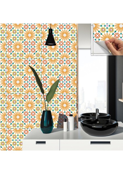 Kendinden Yapışkanlı Turuncu Çiçek Bahçesi Desenli Pvc Karo 30X30 cm (33 Adet) 3m2 fırsatları