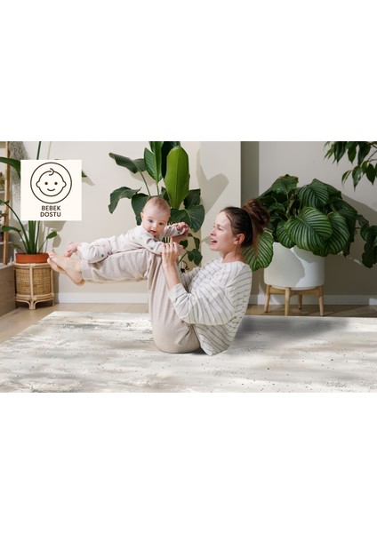 Gri Beton Desenli Halı – Modern & Minimal Kaymaz Taban