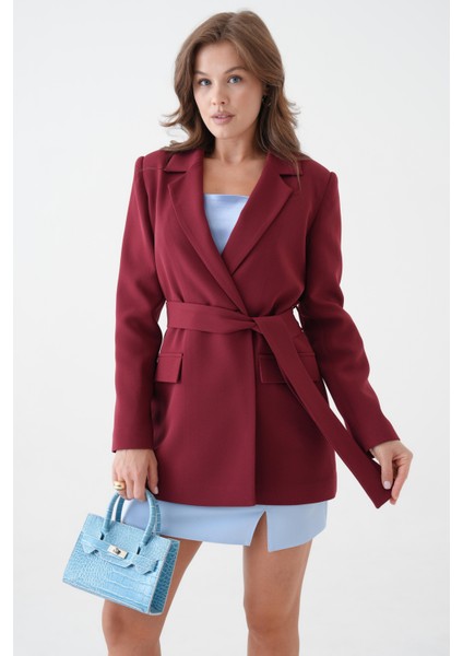 Bordo Kuşaklı Ceket