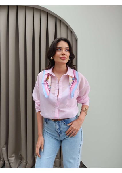 Cep Detay Çizgi Desen Gömlek