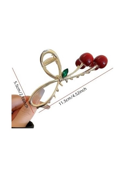 Kiraz Tasarımlı 🍒 Yeşil Zümrüt Taşlı Şık Sağlam Metal Büyük Mandal Toka modelleri
