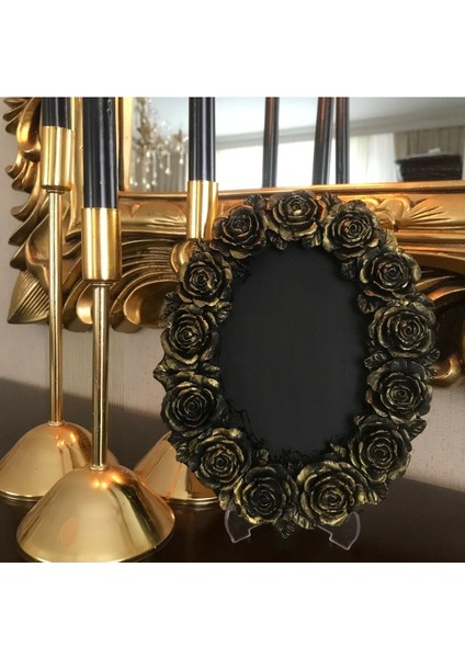 Resim Çerçevesi Siyah Gold Eskitme Papatya Modeli
