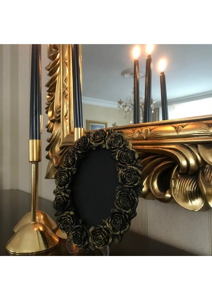 Resim Çerçevesi Siyah Gold Eskitme Papatya Modeli