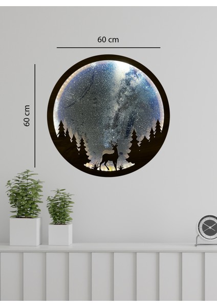 LED Aydınlatmalı Geyik Silueti Duvar Dekoru – 60 x 60 cm