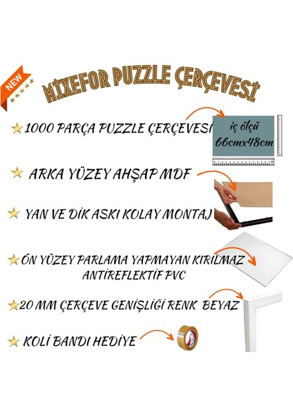 Puzzle Çerçevesi Renk Beyaz 1000 Parça Ölçü 66 cm x 48 cm Ön Yüzey Kırılmaz Antireflektif fiyatları