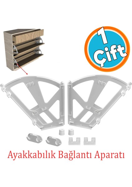 Gri Renk Açılır Kapanır Ayakkabılık Raf Bağlantı Aparatı Plastik 1 Takım Sağ Sol Farklı Bölmeli