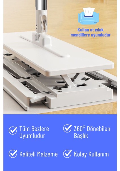 Akıllı Mop Paleti Otomatik Temizlik Seti - 10 Adet Bez Hediyeli Otomatik Yengeç Mop,