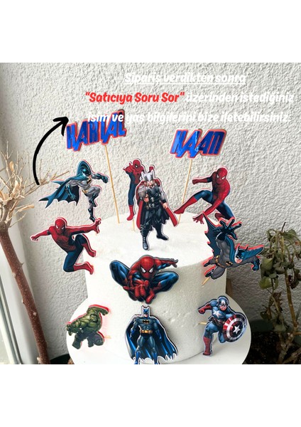 Avengers Süper Kahramanlar Temalı Erkek Çocuk Doğum Günü Isme Özel 3D Çubuklu Pasta Parti Süsü Seti