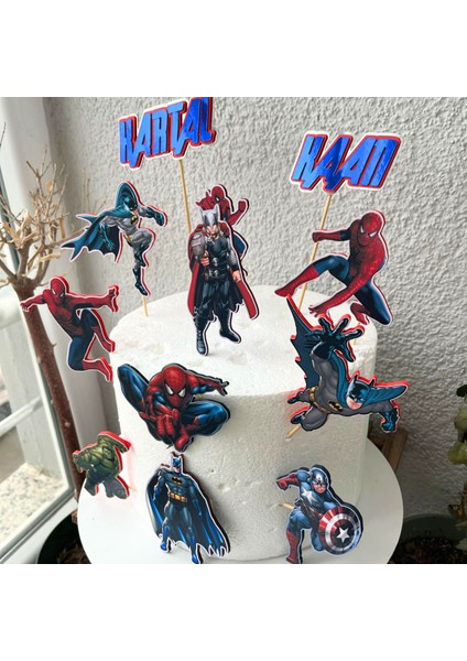 Avengers Süper Kahramanlar Temalı Erkek Çocuk Doğum Günü Isme Özel 3D Çubuklu Pasta Parti Süsü Seti