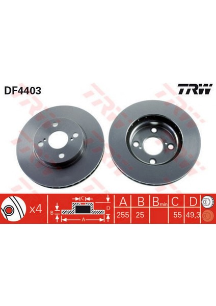 Ön Fren Aynasi Corolla 1.4-1.6-1.8 Vvt-I 01/02 255X25X4DLXHAVALI Gnzrz