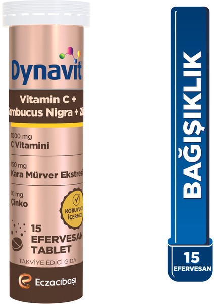 C Vitamini, Sambucus Nigra ve Çinko 15 Efervesan Tablet - C Vitamini, Kara Mürver Ekstresi, Çinko