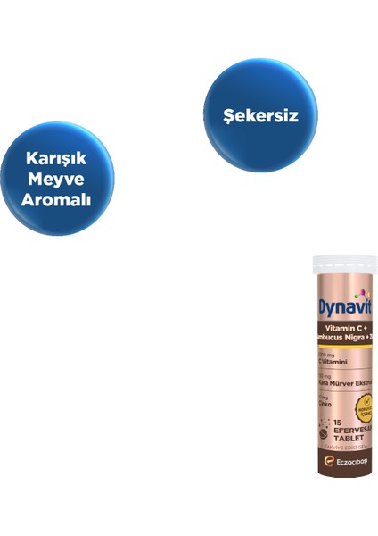 C Vitamini, Sambucus Nigra ve Çinko 15 Efervesan Tablet - C Vitamini, Kara Mürver Ekstresi, Çinko