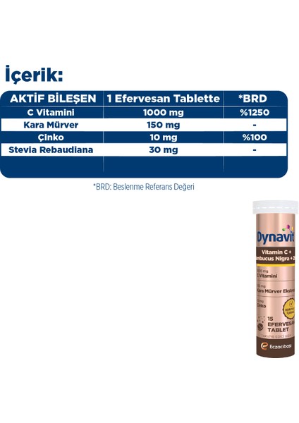 C Vitamini, Sambucus Nigra ve Çinko 15 Efervesan Tablet - C Vitamini, Kara Mürver Ekstresi, Çinko